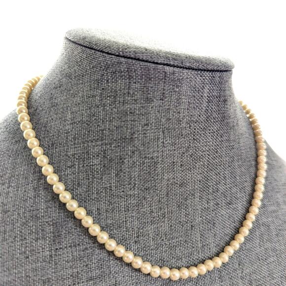 Vintage Retro 50s Champagne Faux Pearl Classic Choker Style Necklace 17" - Picture 2 of 3
